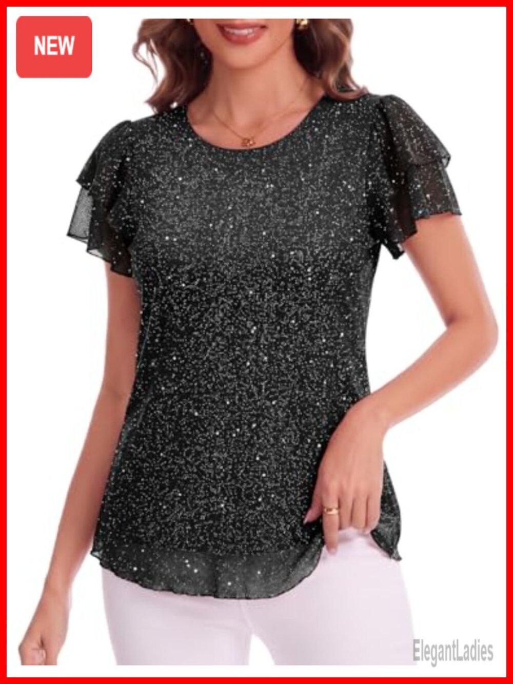 Sequin Ruffle Sleeve Blouse